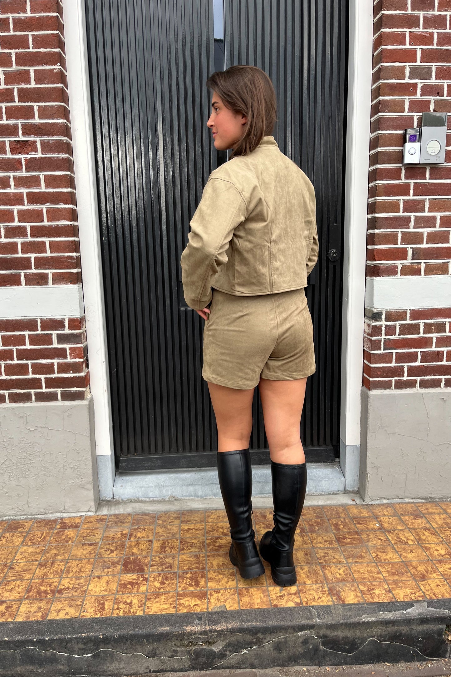 Nien jack van imitatiesuède khaki