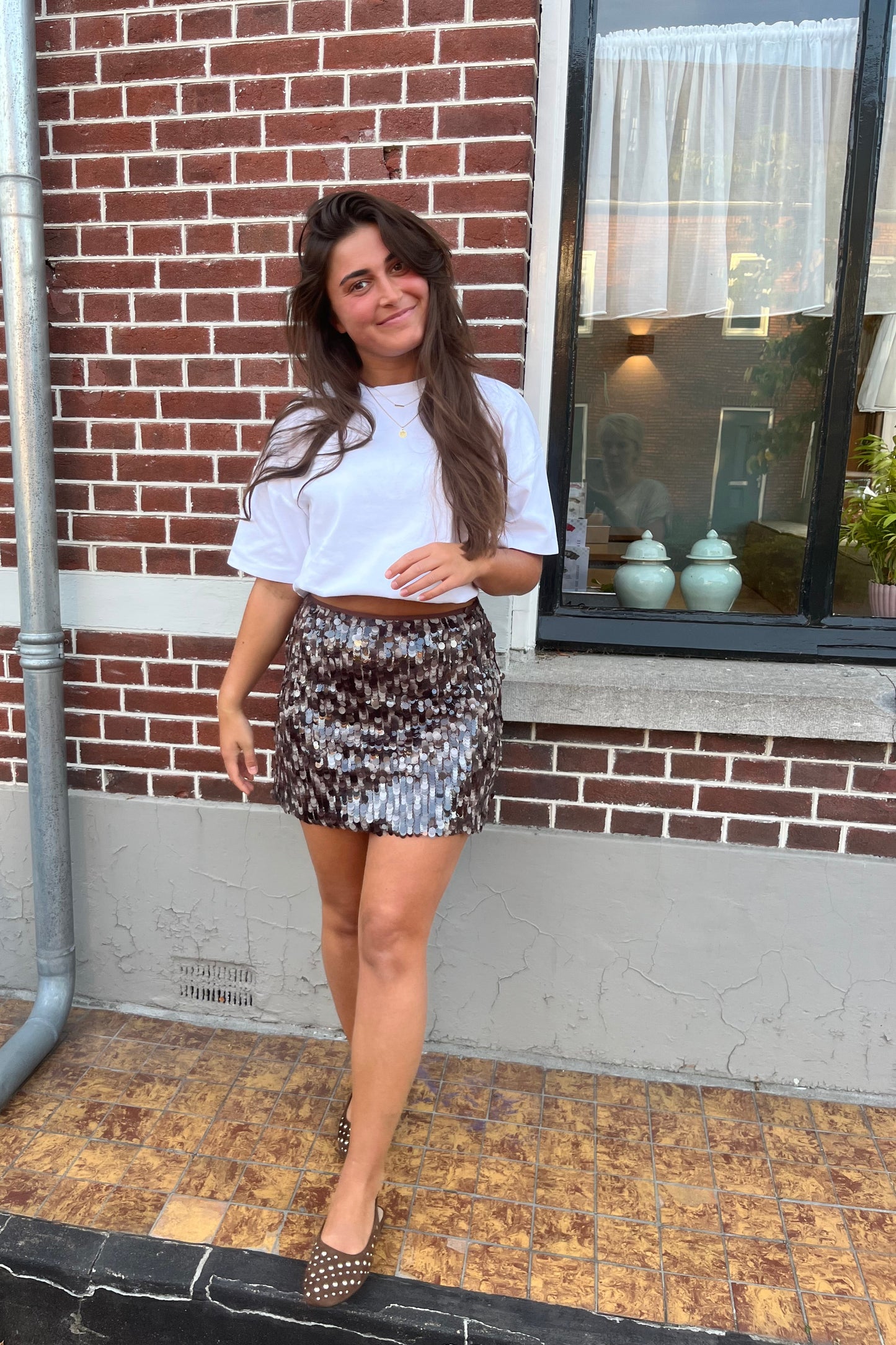 Pailletten rok bruin