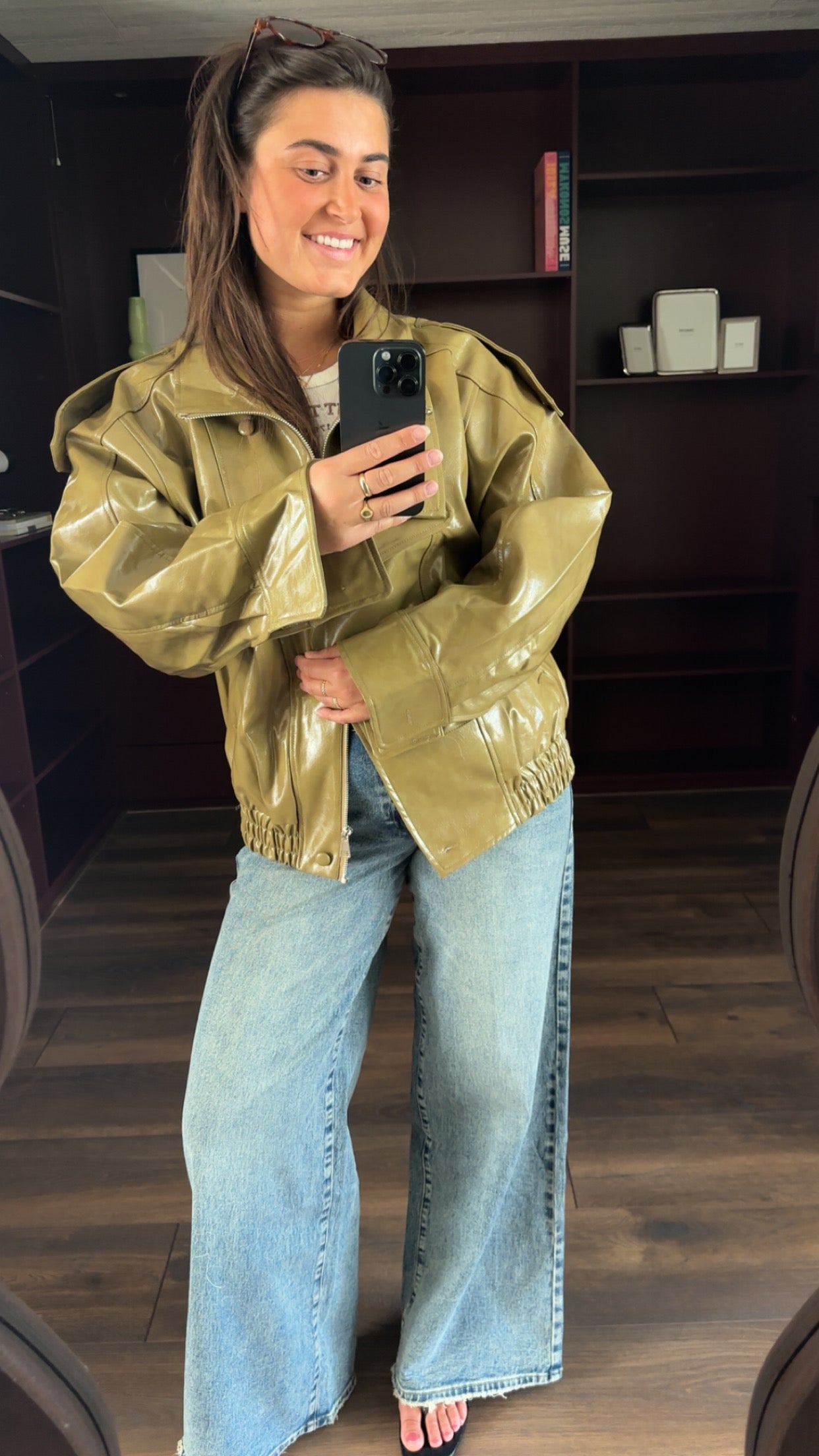Celeste leatherlook jacket olive
