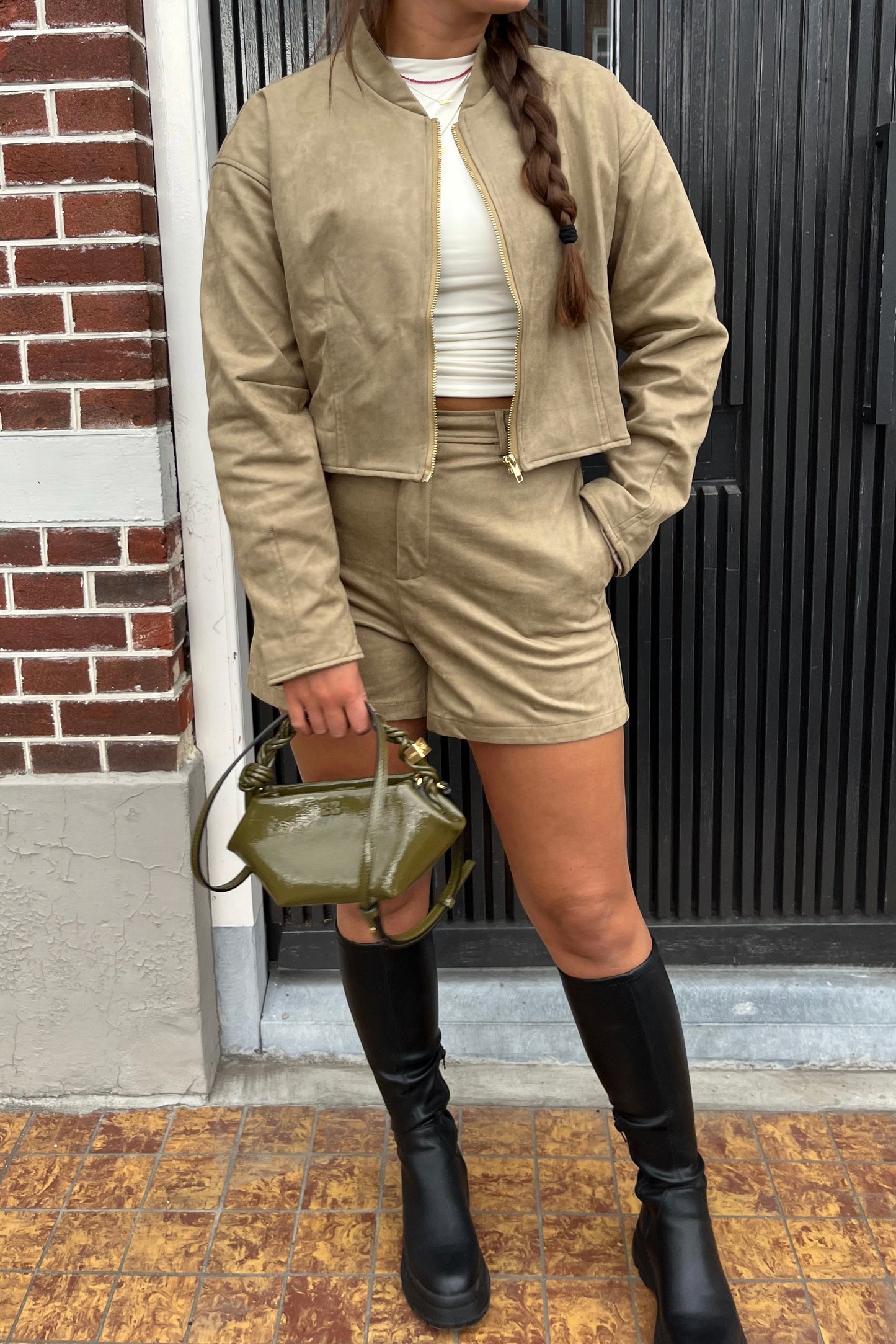 Nien jack van imitatiesuède khaki