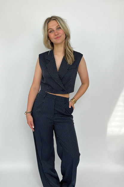 Floor gilet krijtstreep donkerblauw