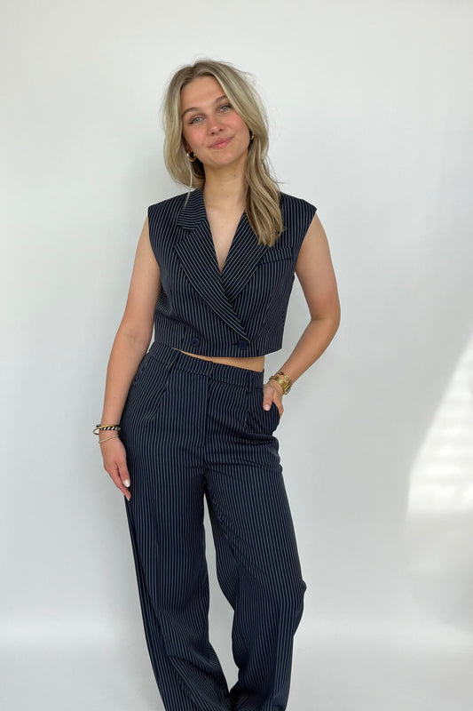 Floor gilet krijtstreep donkerblauw | S PRE ORDER