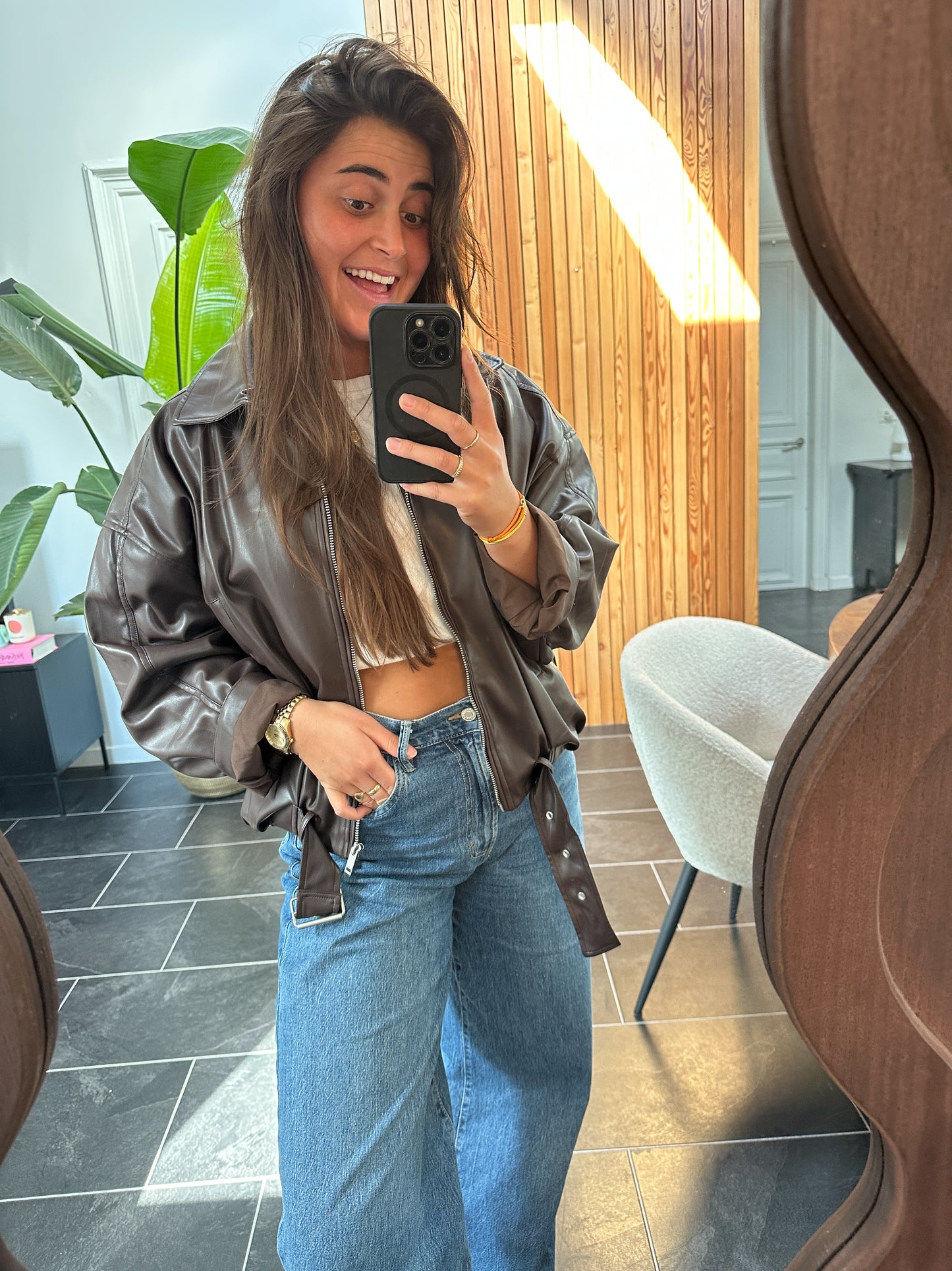 Fay leatherlook jacket brown