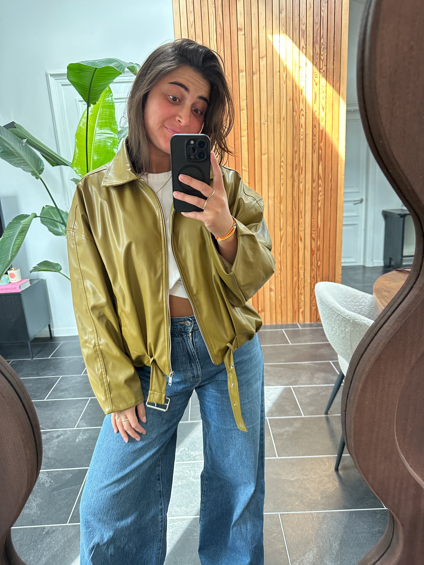 Fay leatherlook jacket olive