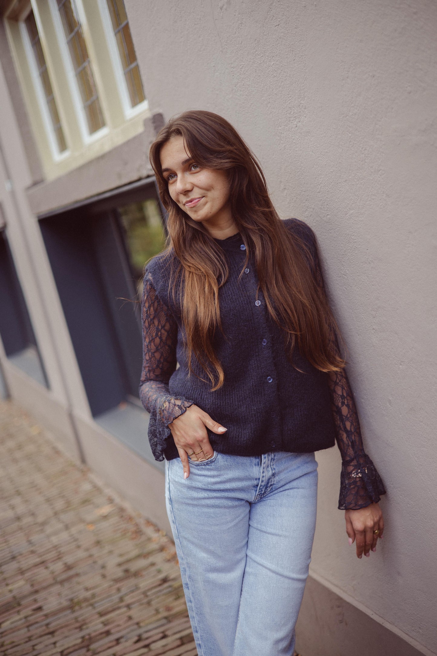 Jule lace top donkerblauw