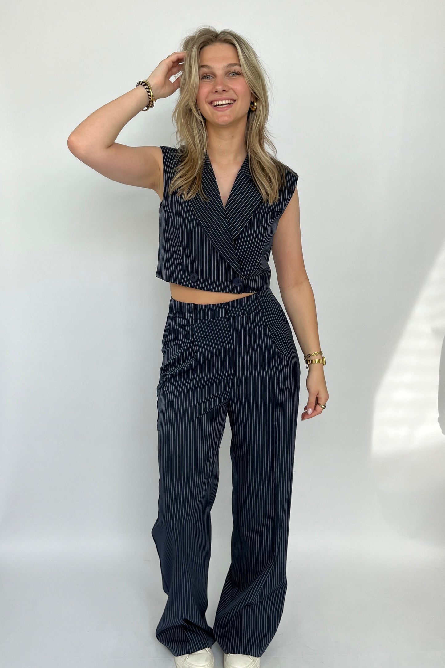 Floor gilet krijtstreep donkerblauw