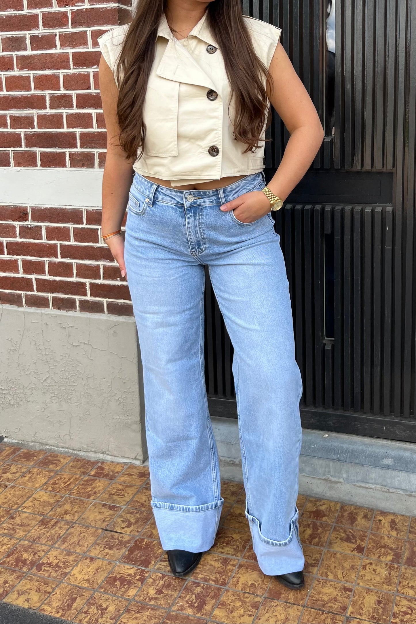 Queen hearts denim folded wide leg jeans