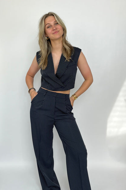 Floor gilet krijtstreep donkerblauw