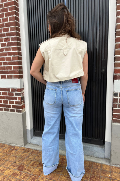 Queen hearts denim folded wide leg jeans