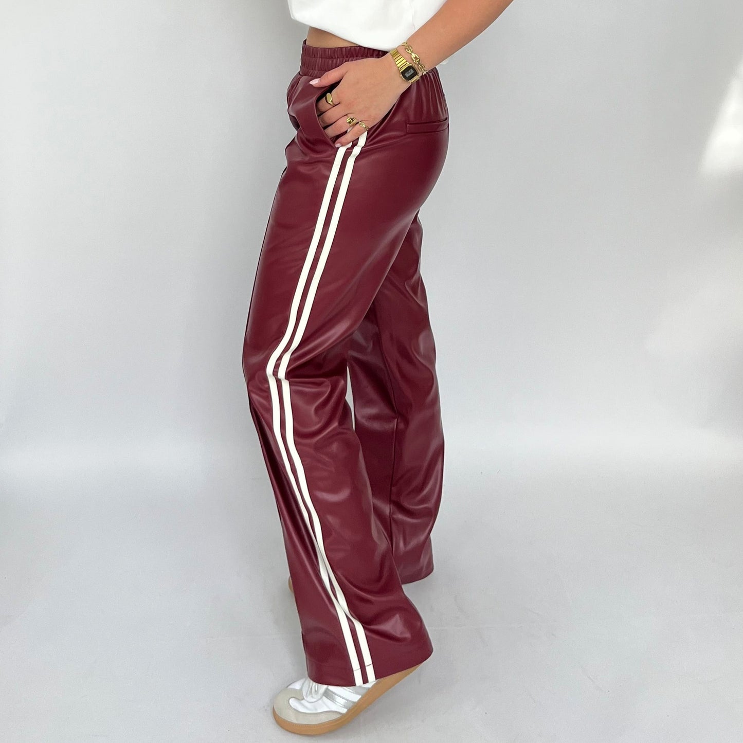 Ambika immitatieleren broek bordeaux