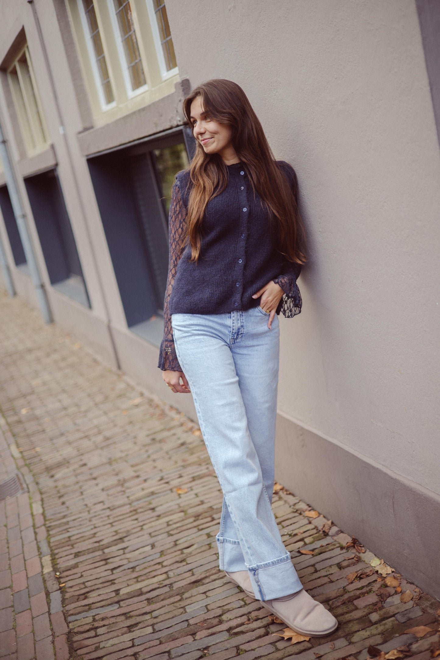 Jule lace top donkerblauw